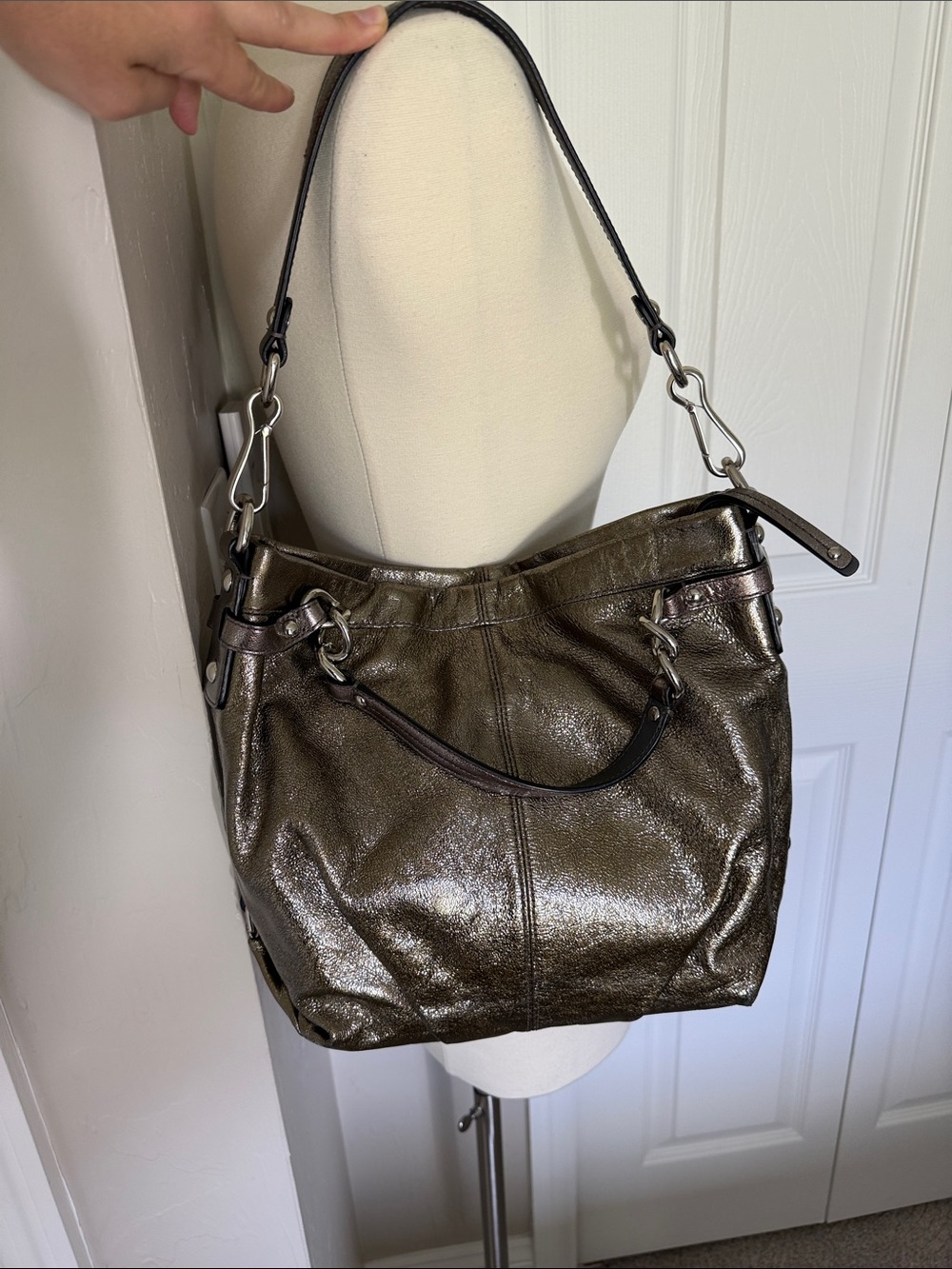 Coach bronze gold shoulder bag satchel slouchy metallic boho